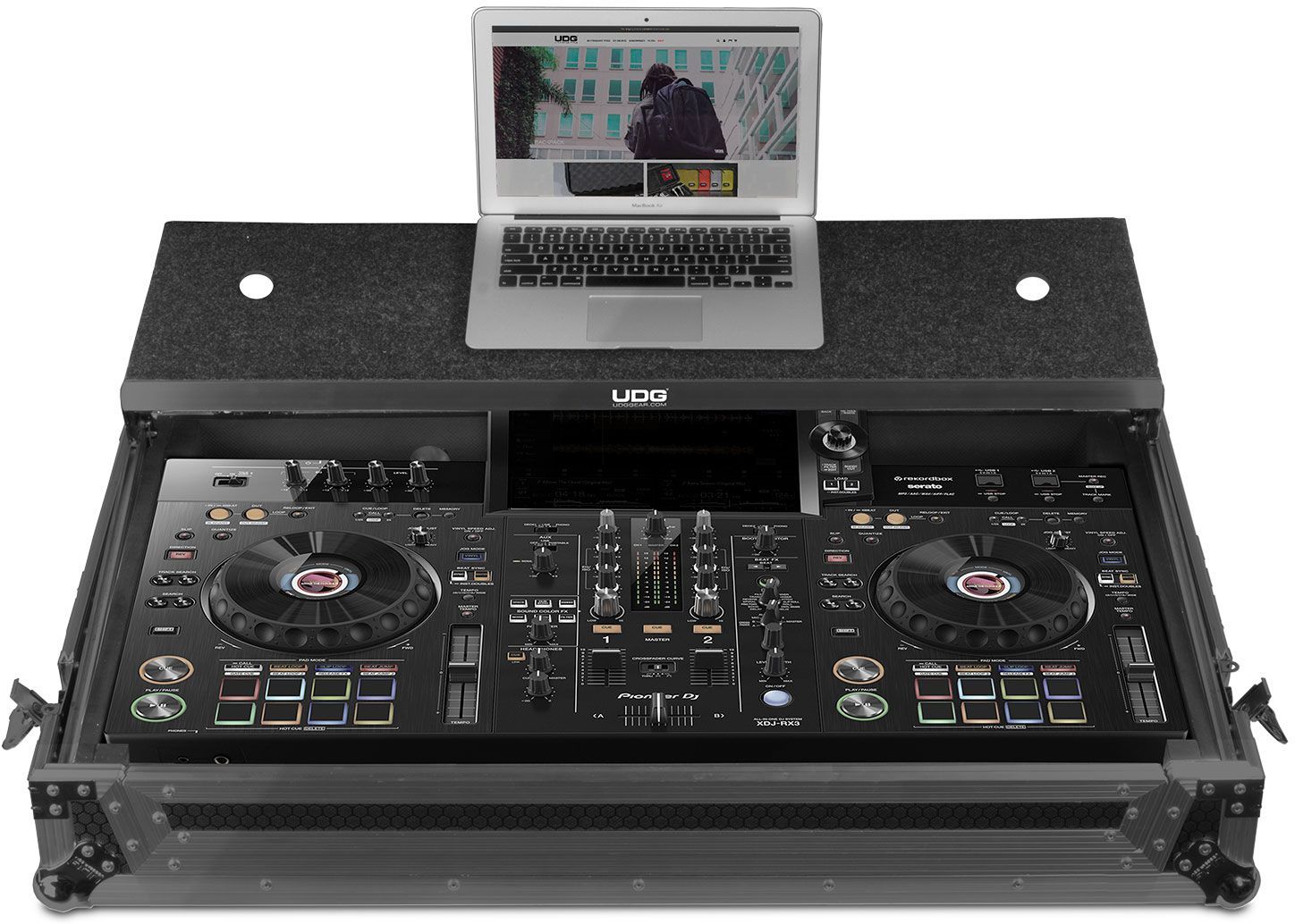 UDG Ultimate Flight Case Pioneer XDJRX3 Black Plus Laptop & Wheels