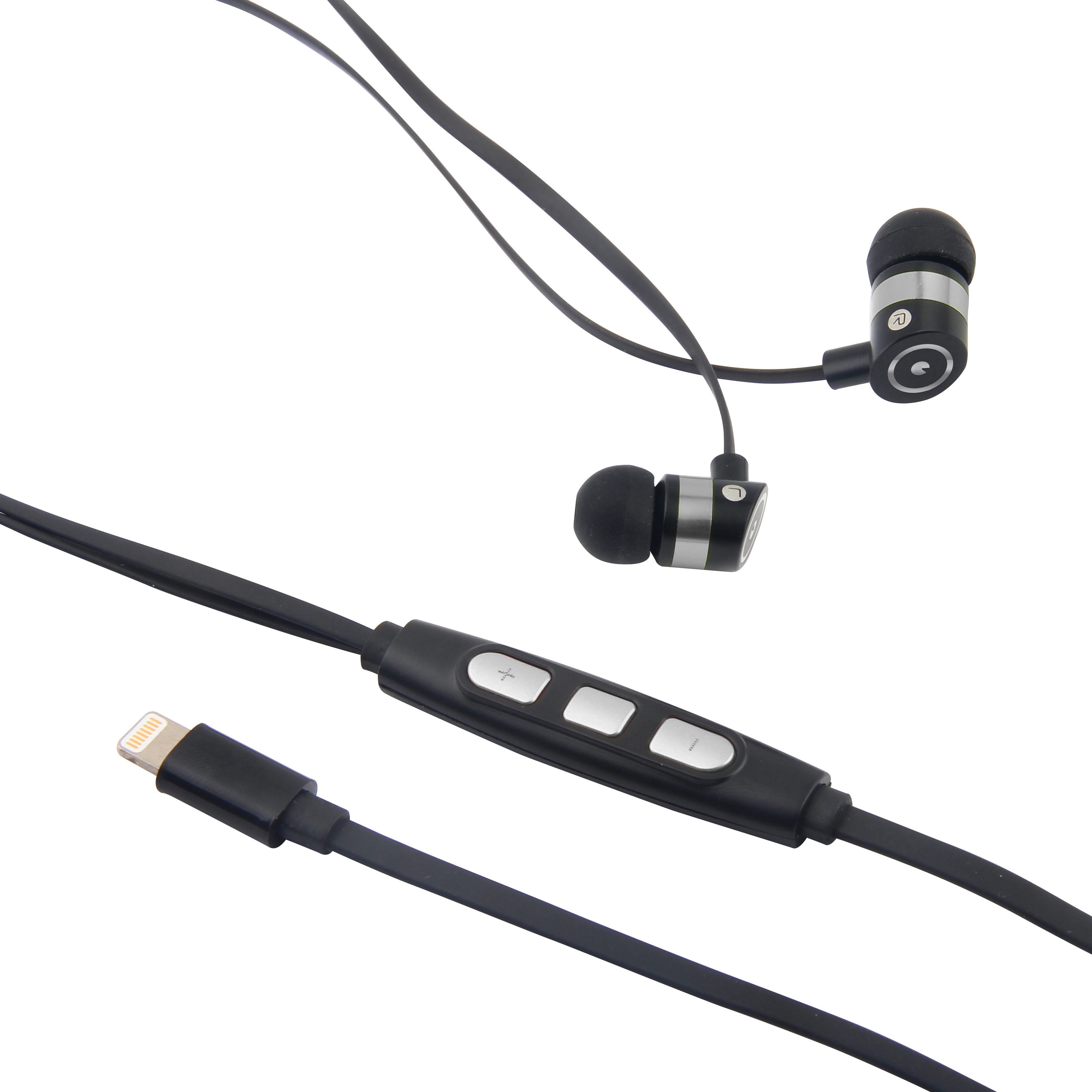 Auriculares Estéreo Negro MFILightning Cable Plano con micrófono muvit