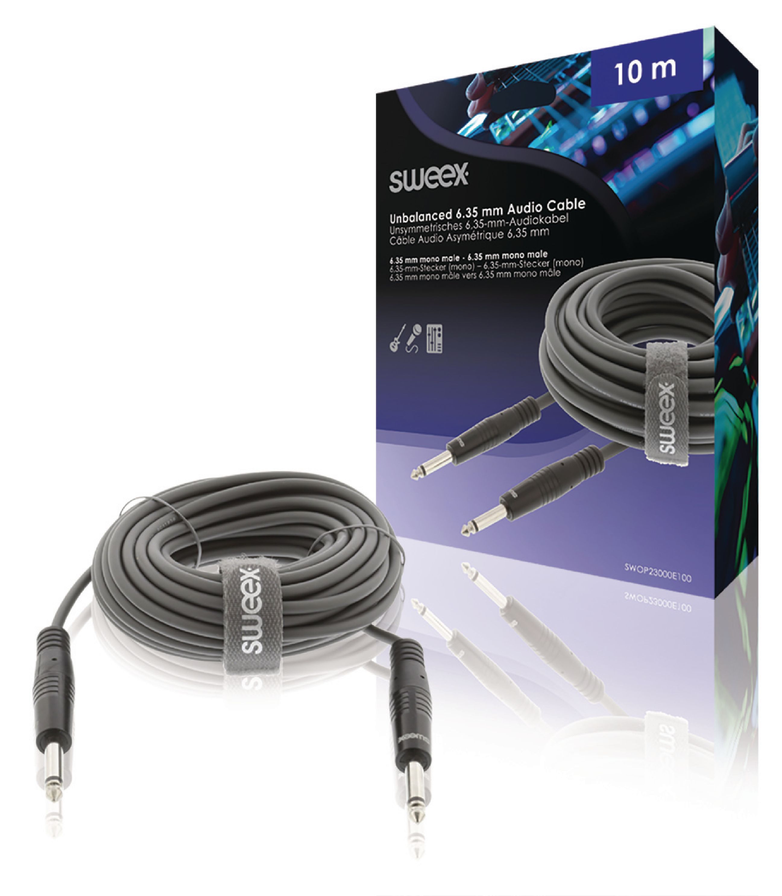 Cable de Audio Mono Macho de 6,35 mm Macho de 6,35 mm de 10,0 m Gris