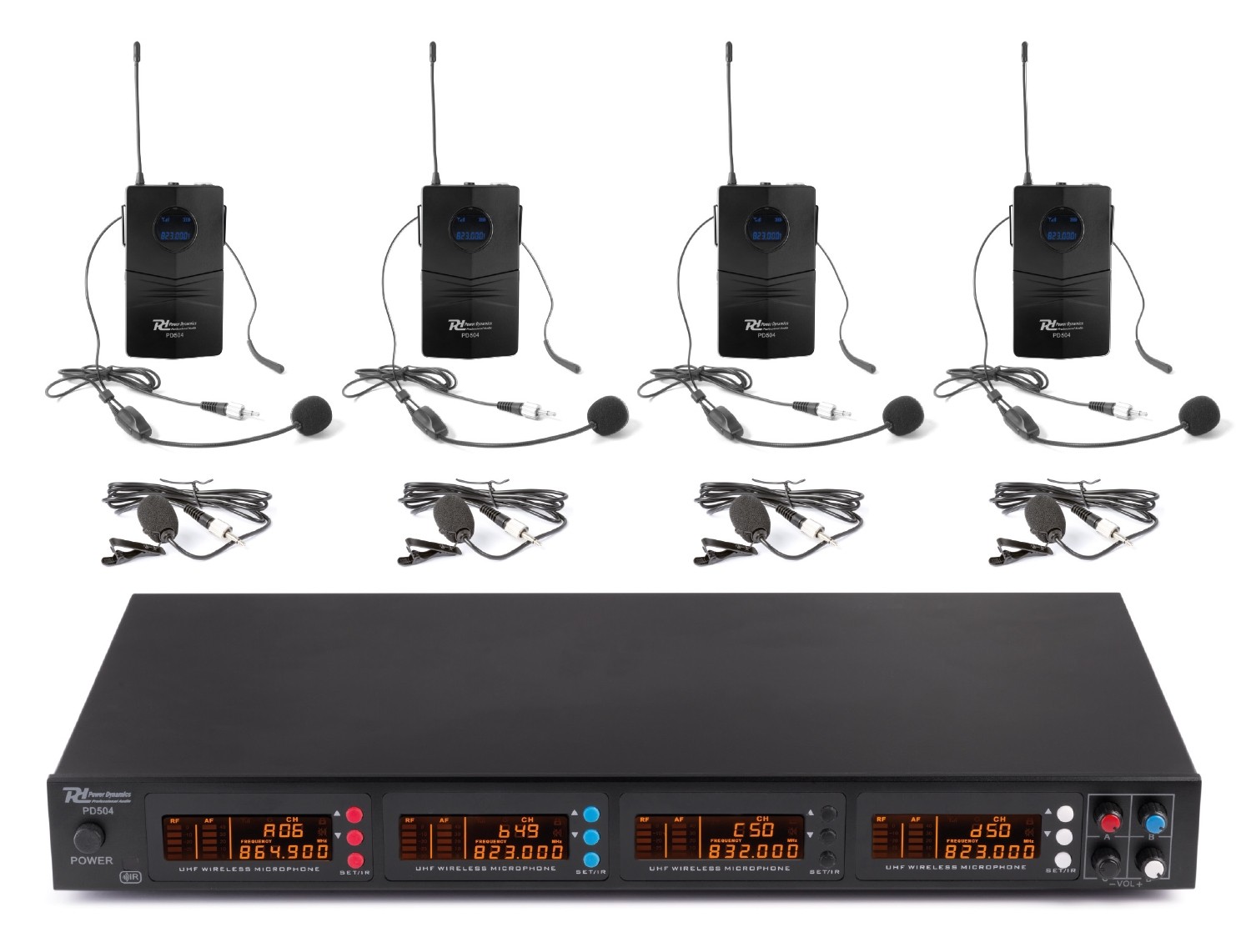Power Dynamics PD504B 4x 50Channel UHF Wireless Microphone Set with 4