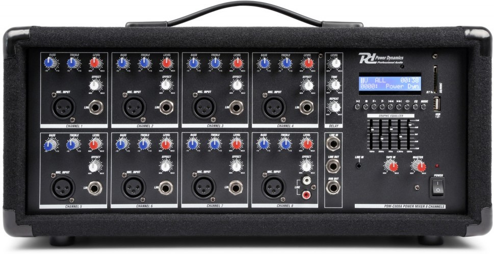 Mezclador De Audio Power Dynamics PDZM800 - 6 Canales, Procesador DSP Con 99 Efectos, USB MP3, Entradas XLR/jack, Phantom +48V