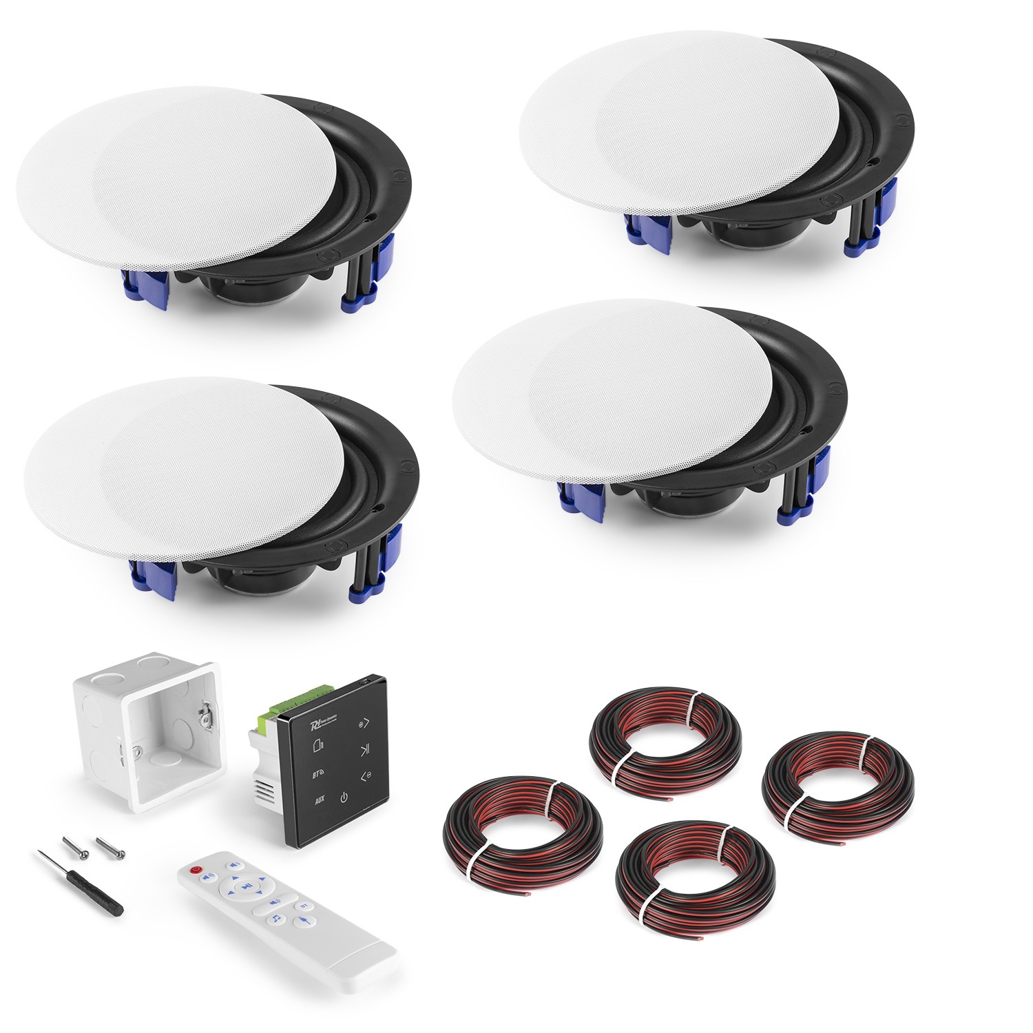 Power Dynamics A100BSET Kit Ampli 4x20W + Enceintes Plafond - Bluetooth, USB, SD, écran Tactile