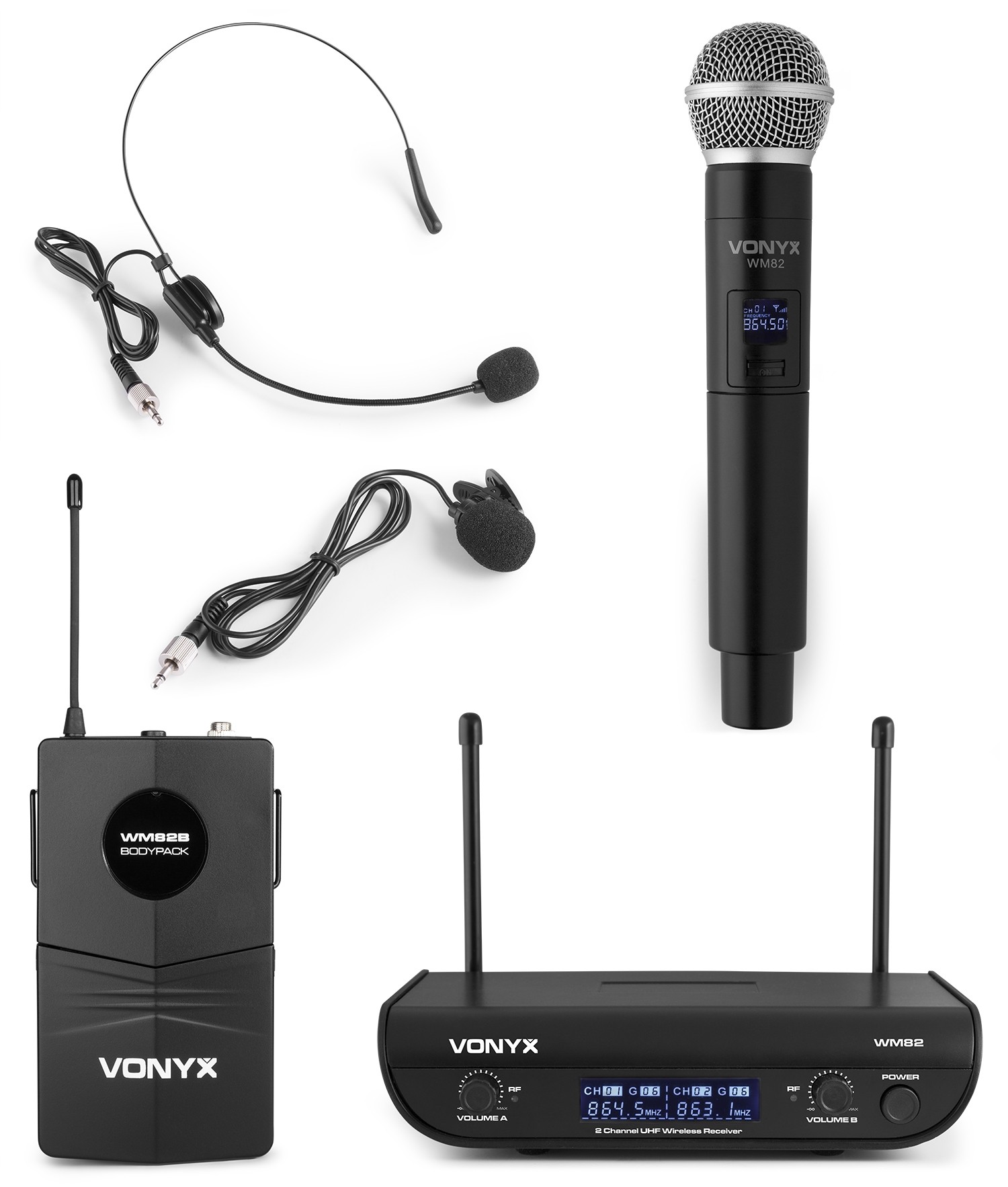 Vonyx WM82C Digital UHF 2Channel Wireless Microphone Set with handheld