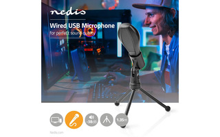 Micrófono con Cable - Condensador Doble - Con Trípode - USB - Nedis MICTU100BK