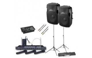 Karaoke Profesional - 4 Micrófonos + Mezclador + 2x 10" - 300W RMS