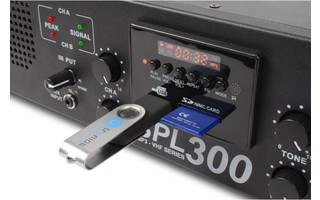 SkyTec SPL 300VHFMP3 Amplificador con LEDs Ámbar + EQ Negro