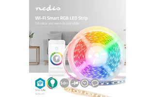 Tira LED Inteligente con Wi-Fi - A Todo Color y Blanco Cálido a Frío - 5 m - Nedis WIFILS50CRGBW