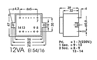 Transformador encapsulado 12vA 2 x 24V / 2 x 0.250A