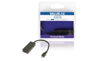 Cable adaptador MHL, USB 5-pines Micro B macho – salida HDMI + USB Micro B hembra, 0,20m, negro