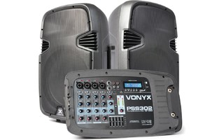 Vonyx VSP200 Altavoz portátil bluetooth de 10” 200W 2 micrófonos  inalámbricos SD USB MP3