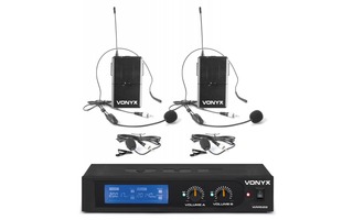 Vonyx WM522B Microfono inalambrico VHF 2 canales con 2 micros de cabeza