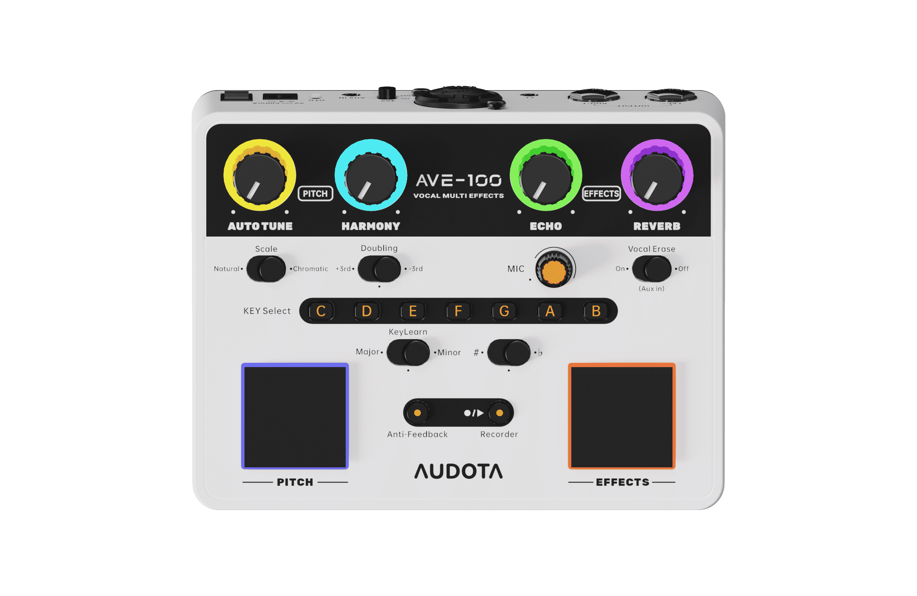 Procesador de voz AUDOTA AVE-100 con mandos de Auto Tune, Harmony, Echo y Reverb