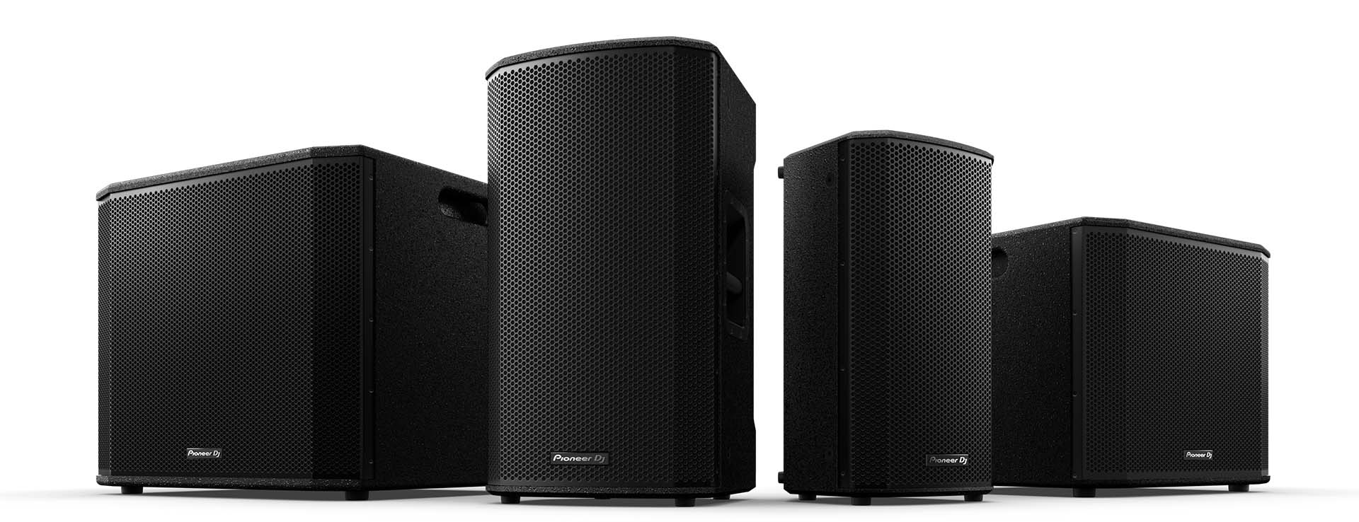Serie Pioneer DJ XPRS2 completa: los dos subwoofers y los dos altavoces full-range
