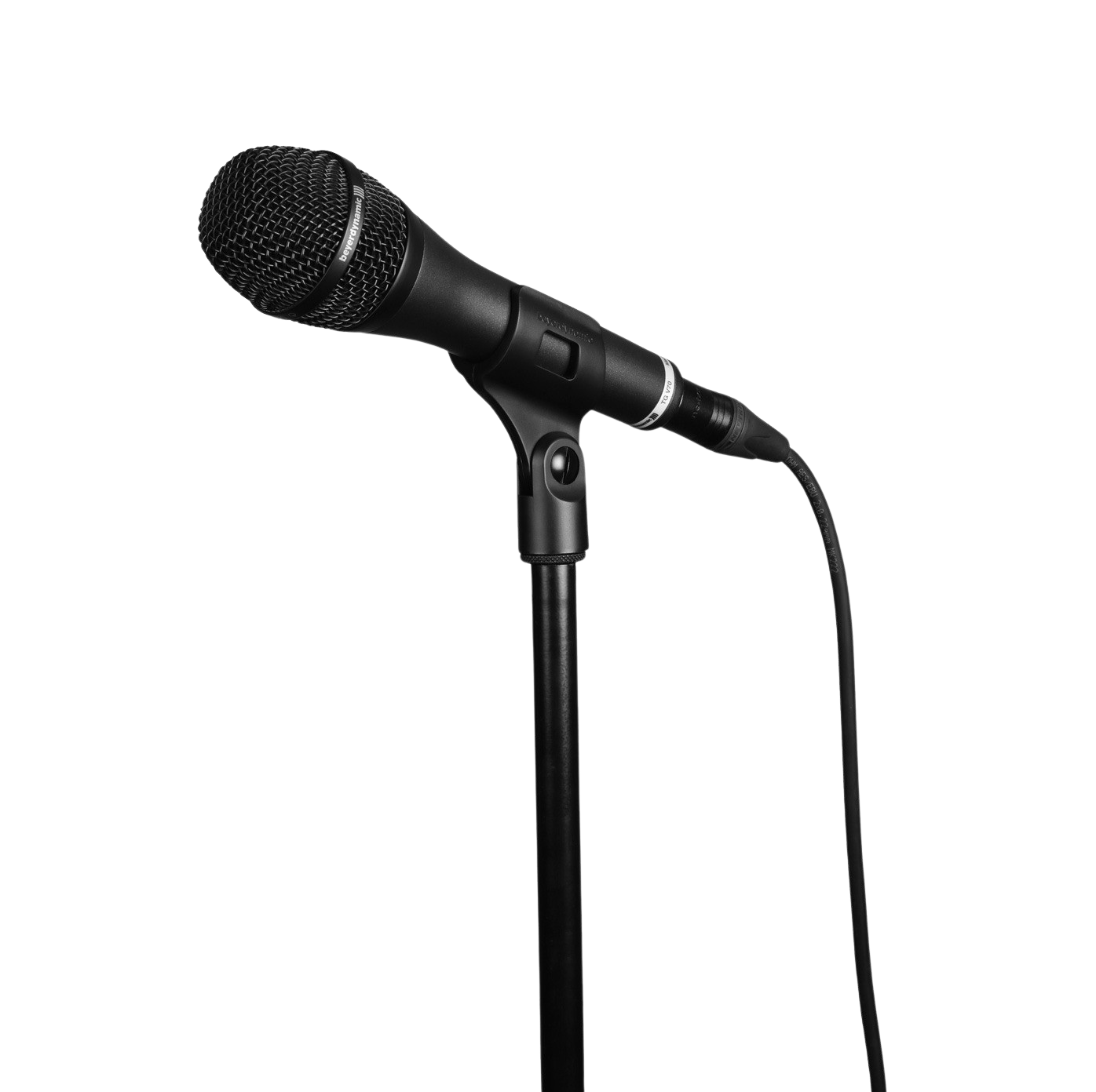 Beyerdynamic TG V70 montado num tripé de microfone com a sua pinça