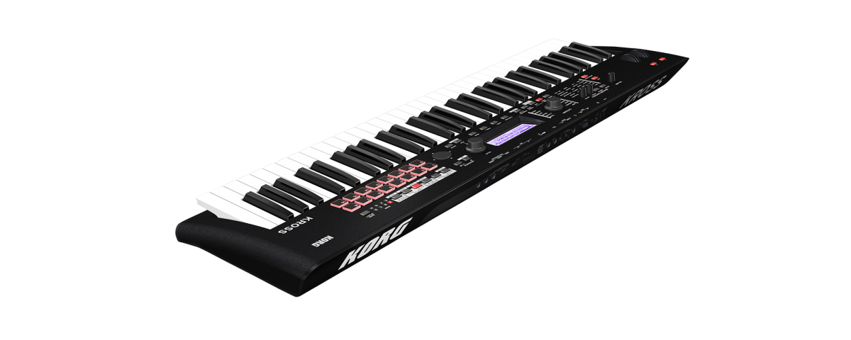 Korg KROSS 2-61 em acabamento preto mate visto em perspetiva