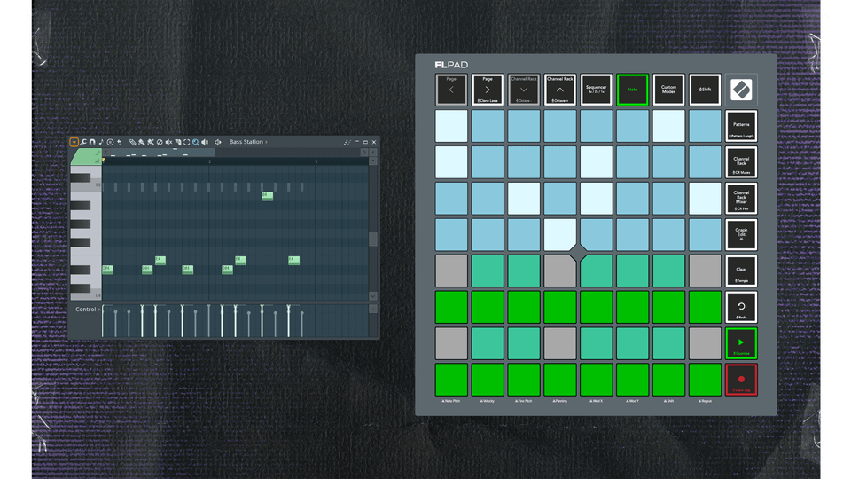 Vista Note de la rejilla FLpad tocando una linea melodica en el piano roll de FL Studio