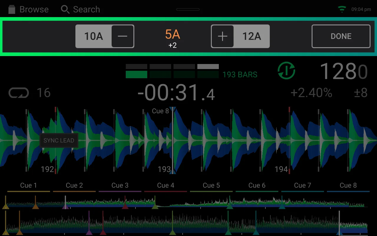 Cambio de tonalidad por semitonos en la pantalla de un Denon DJ SC6000